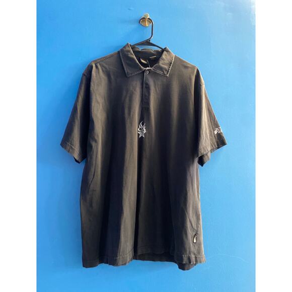 No Fear Black Polo Short Sleeve Shirt 1/4 Buttons Star Print Men's Size XL - Picture 1 of 2